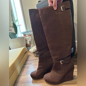 JustFab Chocolate Wedge Boots